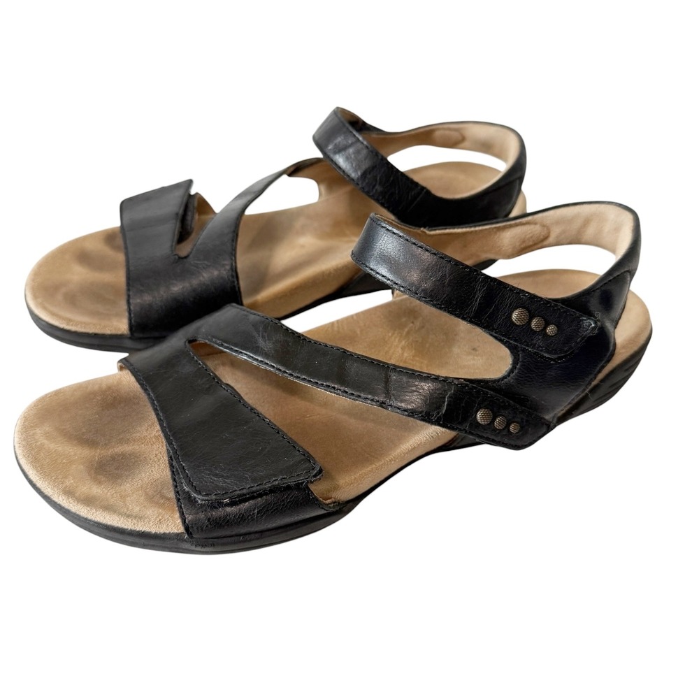 Hälsa Footwear Denia Black Leather Hook Loop Ankle Strap Comfort Sandal Sz 9.5